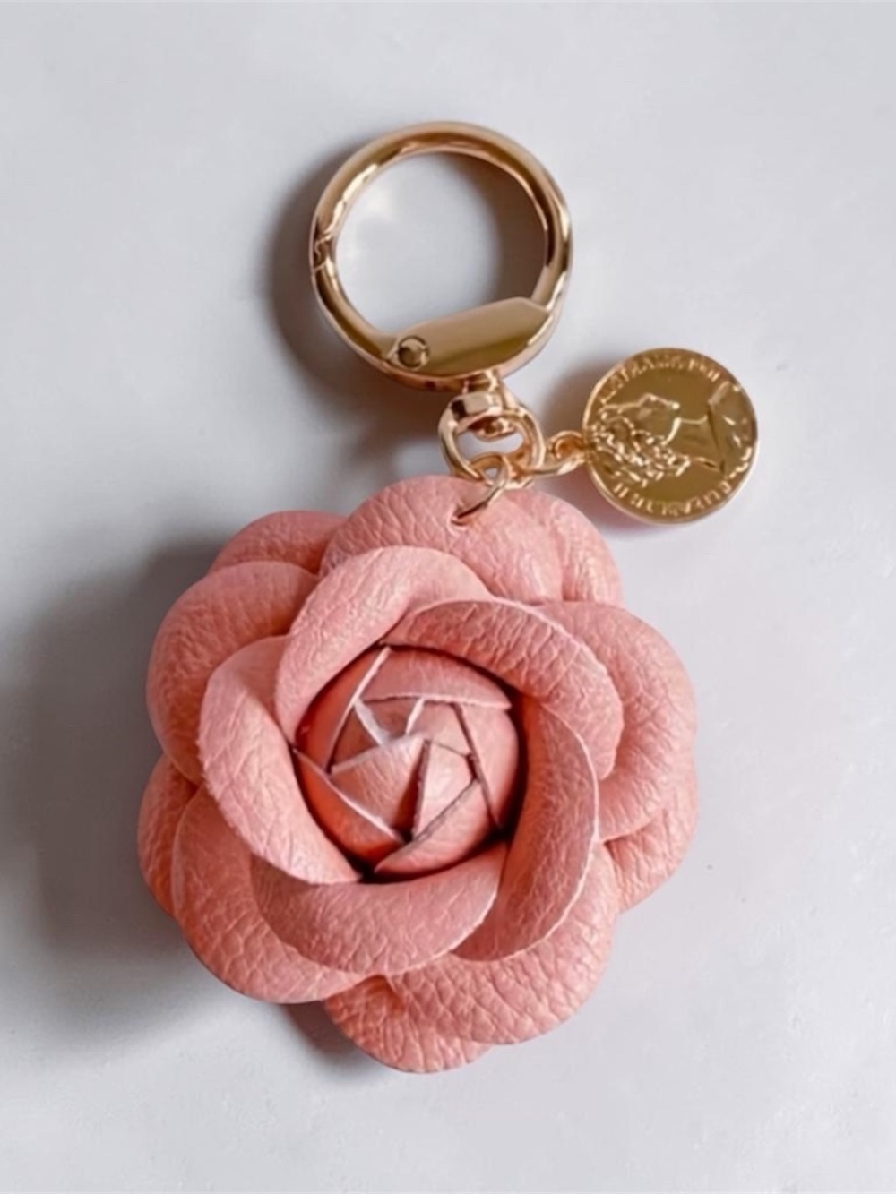 Pink Rose Keychain Bag Charm Luxe Floral Key Ring